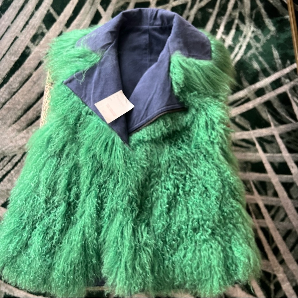 Muir K. Mongolian Lamb Fur Suede Reversible Vest/Jacket. MSRP $1200. Size XS/S
